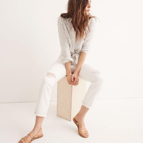 Madewell Straight Distressed Worn Boyfriend Ripped Denim Jeans - Picture 1 of 8